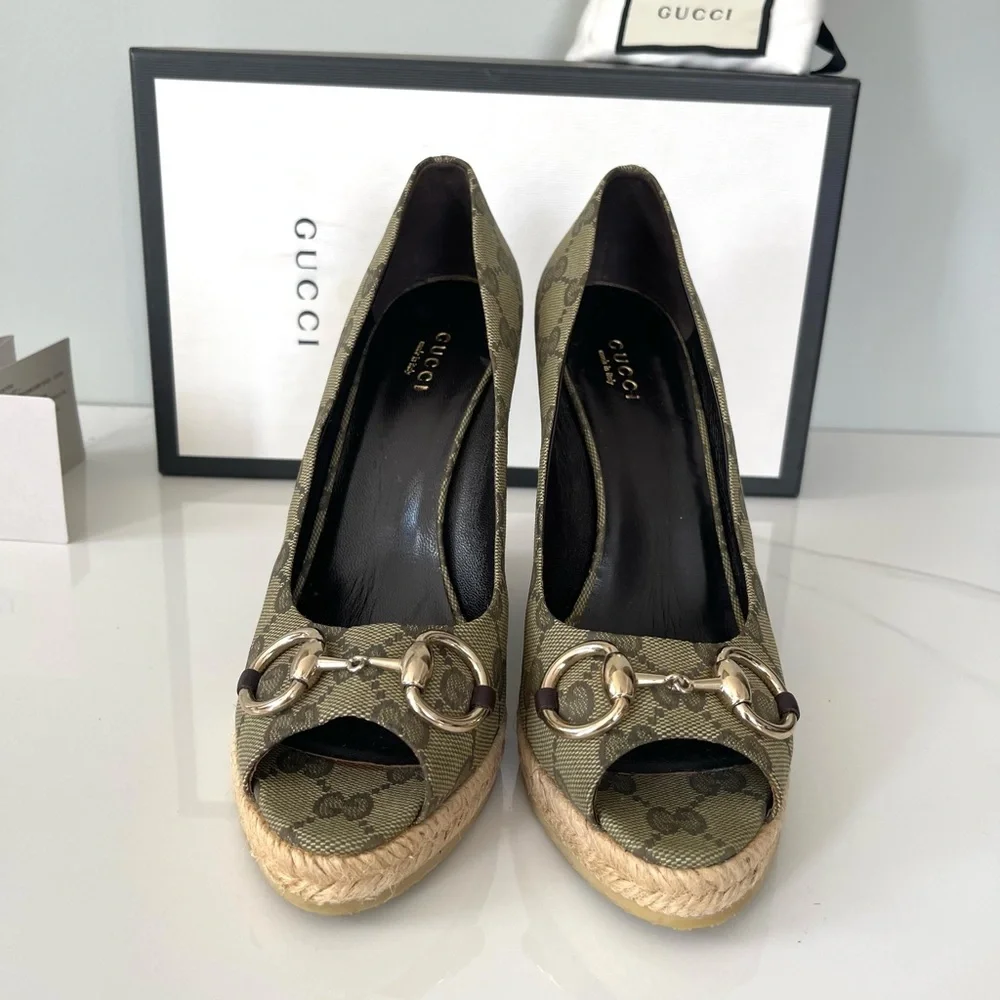 NEW IN BOX GUCCI GG LOGO MONOGRAM WEDGES - Picture 4 of 15